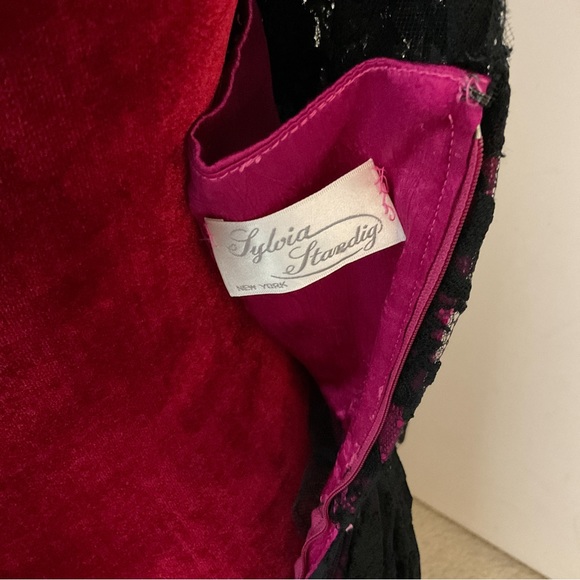 Vintage Sylvia Standig New York Silk and Lace Evening Dress Black Pink Size 2 - Picture 9 of 11
